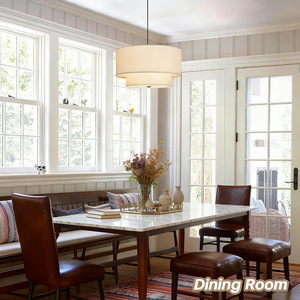 Modern Double Drum Fabric Pendant <b>Light</b> E26 <b>LED</b> Adjustable Height For Living Room Kitchen Bedroom <b>Ceiling</b> Mount - Product Image 2
