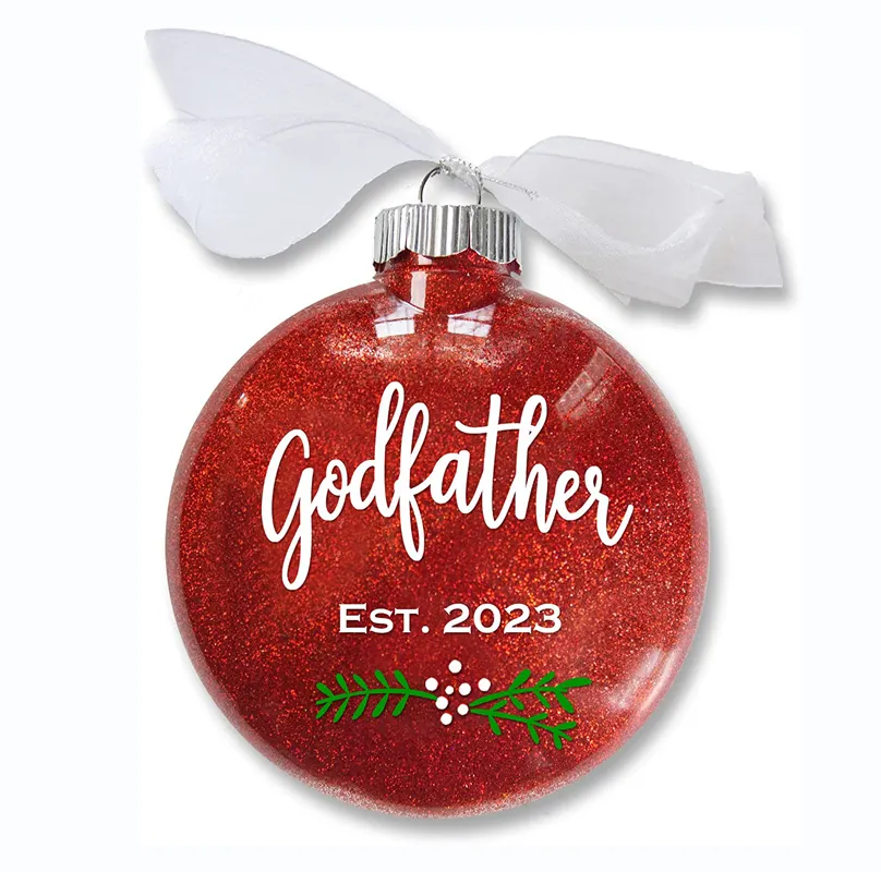 Custom 2023 Pattern Logo Decoração De Natal Ornamentos Pendurados Baubles Glitter Ball Bola De Plástico De Natal Com Arco