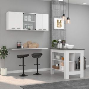 Ensemble de cuisine 2 pièces blanc : îlot de cuisine et armoire murale - Product Image 1