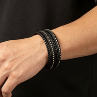 Bracelet Homme Multi-couches en Cuir Tressé avec Strass, Manchette Large Style Punk Gothique Motard, Fermoir Magnétique, Bijou Tendance