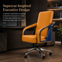 Chaise de bureau en cuir de luxe, accoudoirs en fibre de carbone bleus, siège orange, chaise pivotante pour salle de conférence, pour bureau, hauteur réglable