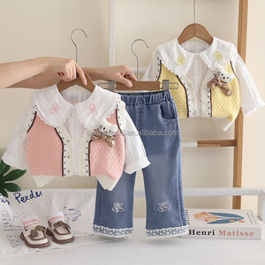 D2875 Ensemble de trois gilets en coton 100% pour filles, style étranger, automne/printemps, tailles 2T à <span class=keywords><strong>14</strong></span> <span class=keywords><strong>ans</strong></span> - Product Image 1