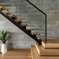 Escalier en acier et bois à monopoutre flottante en verre, design moderne, durable, pour intérieur, appartements, sous-sols, halls, villas