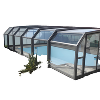 Desain Geser Dorong-Tarik Elektrik untuk Kolam Renang Luar Ruangan, Profil Aluminium, Penutup Atap Kaca Retraktil, Ruang Kaca Retraktil