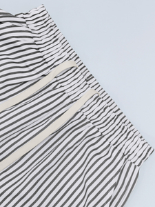 Pantalon large rayé vert pour femme, taille haute, cordon élastique, coupe ample, longueur complète, en coton, décontracté, pour l'été - Product Image 6