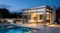 Pergola bioclimatique motorisée en aluminium avec toit à lames orientables, étanche, insonorisée et résistante au vent pour jardin, patio et extérieur