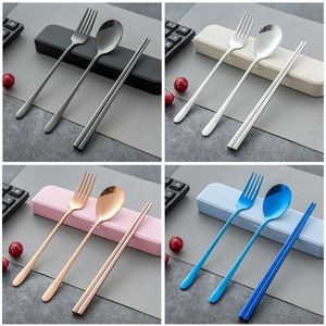Outdoor Camping Spoon Fork Chopsticks Gold Travel Silverware Portable Stainless Steel Cutlery Set - Product Image 6