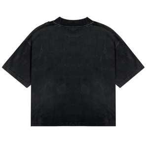 T-shirt court OEM pour homme en coton noir délavé à l'acide, avec pierres cloutées, impression DTG personnalisée, coupe oversize, manches courtes, col rond épais - Product Image 2