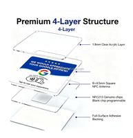 CLF CLF-C251211001 Carte RFID en PVC réutilisable ISO 80x80mm en époxy/acrylique avec puce NTAG215, mini NFC, code QR, 13,56 MHz, étanche pour accès