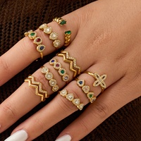 Vente en gros de bijoux de mode haut de gamme, anneaux ouvrants en forme de cœur en acier inoxydable plaqué or 18K PVD, zircon coloré, pour femmes