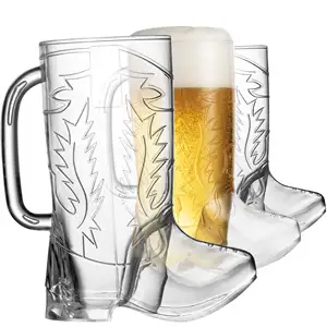 16oz Hard Plastic Boot Shaped Cups Cowboy Boot Plastic Mugs for Western Themed Party