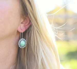 Classic Fashion 925 <b>Sterling</b> <b>Silver</b> Turquoise Round Cut Bezel Setting <b>Earrings</b> Simple <b>Hoop</b> Type <b>Earrings</b> Jewelry for Women - Product Image 1