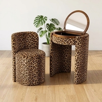Ensemble Coiffeuse Moderne Confortable Pliable Écologique avec Chaise, Miroir Éclairé, Espace de Rangement, Idéal pour Salon de Beauté et Onglerie, en Bois