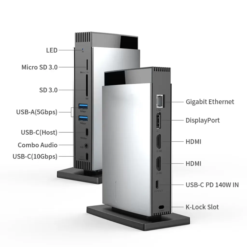 Station d'accueil USB-C OEM/DOM 11-en-1 MST en aluminium à triple affichage avec chargement Accessoires informatiques universels