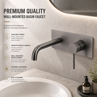 Robinet de salle de bain mural en laiton, monotrou, monocommande, en céramique, design moderne, gris anthracite, pour lavabo, hall, extérieur, salon