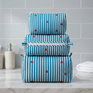 Nouvel ensemble de trousses de toilette et de maquillage imprimées au bloc, sacs à fermeture éclair en coton matelassé, sacs de toilette pour voyage et soins personnels, sacs à prix de gros - Product Image 1