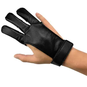 Elong Outdoor 3 Fingers Archery Suede Leather Gloves Black Color Protective Shooting Gloves for Left and Right Hand Archer