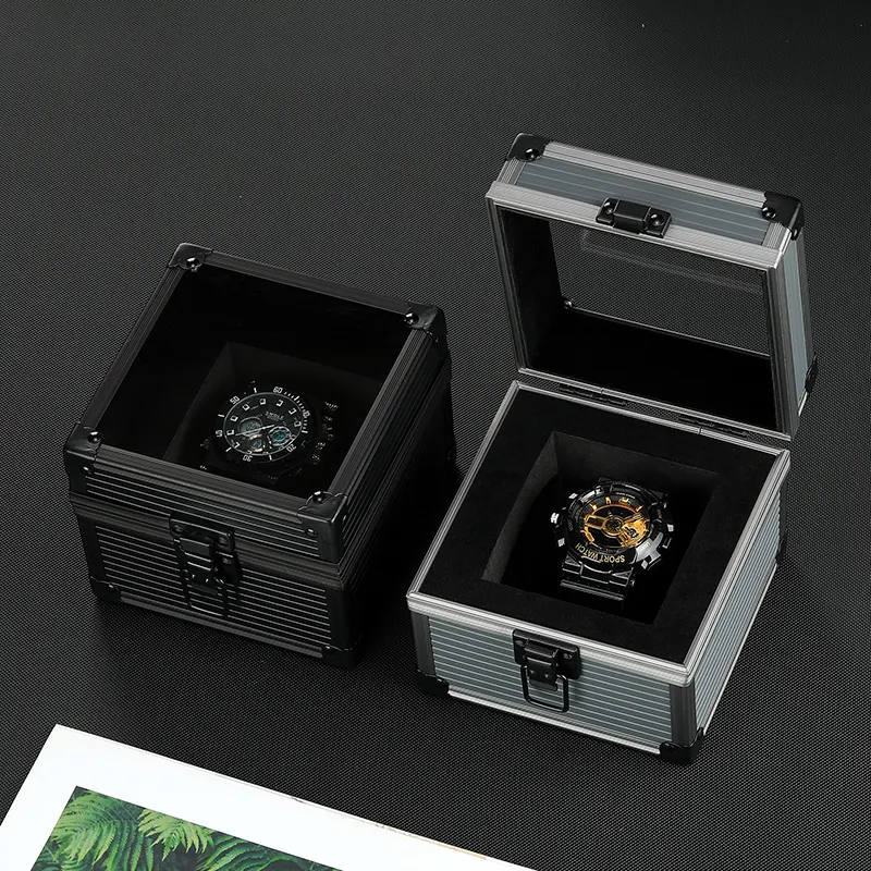 มืออาชีพสีดำ1/ 3 / 5 / 10/ 18 /24ผู้ถือนาฬิกาออแกไนเซอร์อลูมิเนียมกล่องนาฬิกาไม้ในสต็อกกล่องนาฬิกากรณี