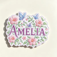 Écusson brodé thermocollant personnalisé avec motif floral et papillon Amelia, applique florale, badge, autocollant pour veste, sac à dos, chapeau, vêtements