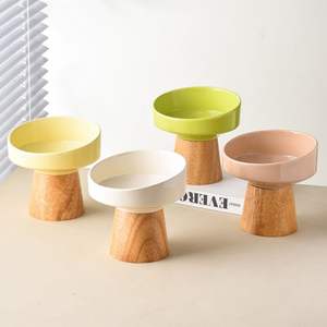 Neuankömmling Erhöhte erhöhte Keramik-Hunden apf mit abnehmbarer Holz basis Edelstahl-Haustier fütterung Futter-und Wasserschale für Katzen - Product Image 1