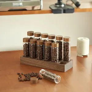 Frasco de café de dose única com tampa de madeira, frasco de vidro para guardar temperos e chá, recipientes para café