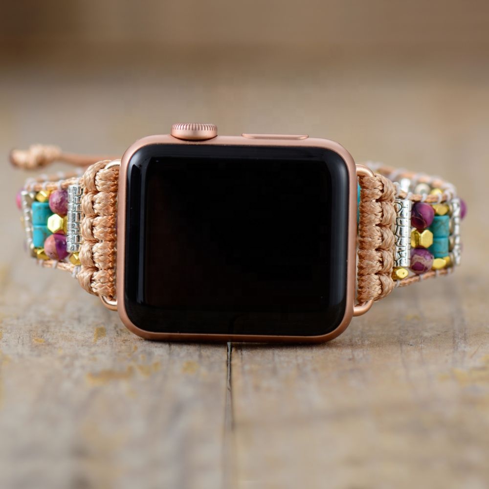 Бохо ручной работы для браслета Смарт-часы для IWatch серии 10/9/8/7/6 ювелирные изделия для йоги яшма бисер ремешок для часов размеры 45 мм