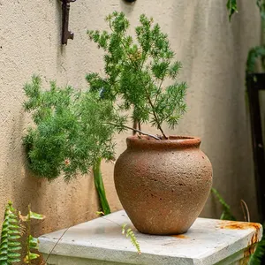 Courtyard Home Garden Decorative Handmade Large Terracotta Pot Jar Wide Mouth Round Rustic Flower Vase
