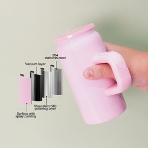 16oz Stainless Steels Can Shaped Mugs Sublimation Glass Tumbler With Handle and <b>Straw</b> Colored Mason Jar for Heat Transfer Press - Product Image 3