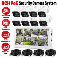 Système de caméra PoE KERUI 4MP, système NVR 8 canaux, moniteur d'écran 11,6 pouces, câble réseau 4K 18,3 m, ensemble de surveillance de sécurité pour entrepôt, bureau, maison