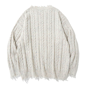 Maglioni da Uomo OEM & ODM di Tendenza, Lavorazione a Trecce, Tinta Unita, Collo a V, Colore Bianco, Pullover in <span class=keywords><strong>Cotone</strong></span> a Maniche Lunghe, Maglieria Invernale - Product Image 5