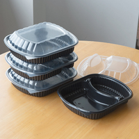 Boîte à lunch jetable en plastique, conteneur alimentaire à emporter, boîte à lunch 30oz, 2 compartiments avec couvercle