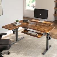 Bureau debout en forme de L AJUNION avec plateau en bois, double moteur, ergonomique, pour le bureau à domicile ou le gaming, avec éclairage RGB contrôlable