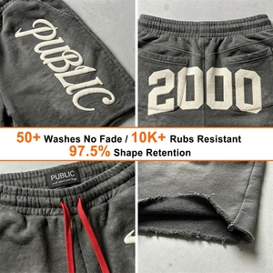 Fabricante de Marca Privada, Pantalones Cortos Personalizados con Estampado Puff y Lavado Ácido para Hombre, Pantalones Cortos Deportivos con Estampado Serigrafiado, Borde Deshilachado y Estilo Jogger para Verano - Product Image 2
