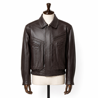 Blouson Aviateur Court en Véritable Peau de Mouton Marron Antique, Coupe Décontractée, Fermeture Éclair, Coupe-Vent, Hiver, Effet Patiné, Style Utilitaire