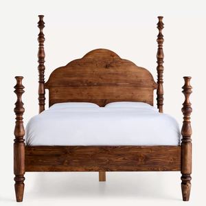 Modern Solid Wood Full Size Eco-Friendly <b>Bed</b> <b>Frame</b> Curved Headboard Turned Leg Platform <b>Bed</b> - Product Image 2