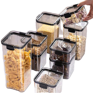 Cereal Arroz Snack Tapa cuadrada Cocina Nevera Juego apilable Plástico transparente Contenedor <span class=keywords><strong>de</strong></span> almacenamiento hermético Organizador - Product Image 1
