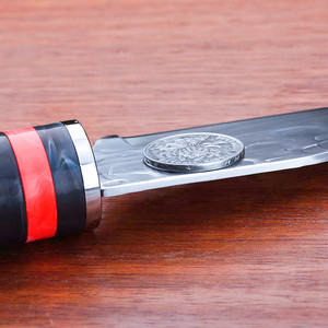 Damascus-patterned <b>boning</b> <b>knife</b> with imitation white antler <b>handle</b>, outdoor ultra-sharp meat <b>knife</b>, portable survival straight - Product Image 3