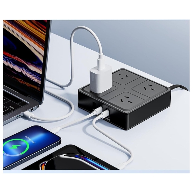 For Safety AS/NZS 3112 SAA Tested Copper Surge Protection Extension Socket for Aussie Offices/Homes 7-Port USB+C