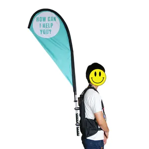 Wholesale Outdoor Advertising Promotion Custom Teardrop Feather Square Flag Walking Backpack Flag Banner