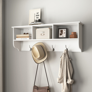 White Entryway <b>Wall</b> Mounted Coat Rack With 4 <b>Hooks</b> Wooden Storage Shelf For Living Room - Product Image 2