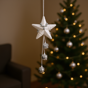 Christmas Ornament Star Shape Hanging Decor Silver Beads Fabric Pearl Cotton Plastic Christmas Tree Decoration - Product Image 2