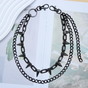 yueli Hip Hop Punk Spike Waist <b>Chain</b> <b>Black</b> Double Layer Zinc Alloy Casual Fashion Accessory - Product Image 3