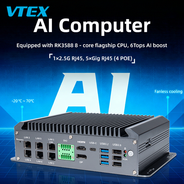 Rapid Response 6 Tops NPU Rockchip RK3588 Ai Box LPDDR4X RAM WiFi 6 DP CAN Type-C USB 3.2 Ports POE 8K Display Edge Ai Computer