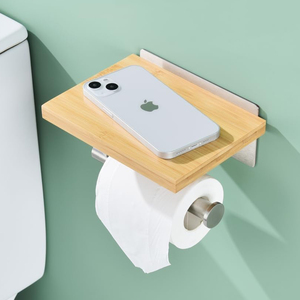 <span class=keywords><strong>Porte</strong></span>-<span class=keywords><strong>papier</strong></span> <span class=keywords><strong>toilette</strong></span> mural auto-adhésif 3M en bambou <span class=keywords><strong>naturel</strong></span> et acier inoxydable CF Modern Eco-Friendly, grande étagère pour salle de bain - Product Image 6