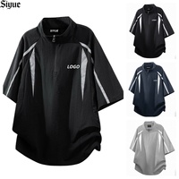 Veste Homme Cyber Techwear Manches Courtes Oversize Streetwear Automne Légère Sportive Col Montant Brodé à Quarts de Zip Vente en Gros