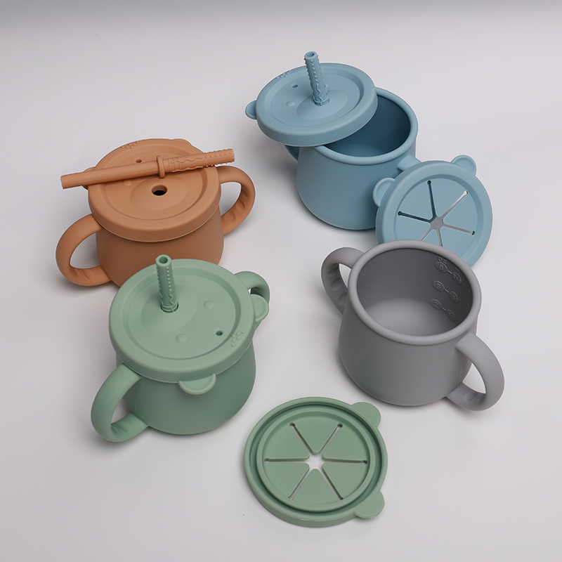 Супер сентябрьские Детские Силиконовые тренировочные чашки с крышками, пищевой класс, не содержит Бисфенол А, Экологически чистая закуска, силиконовая чашка для малышей