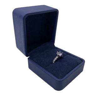 Logotipo De Luxo Personalizado Azul Escuro Caixa De Embalagem De Jóias De Couro Elegante PU <span class=keywords><strong>Ring</strong></span> Gift Organizer