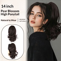 Extensions de cheveux queue de cheval à pince pour femmes, 14 pouces, pour queue de cheval haute et rapide, avec ondulations lâches en forme de fleur de poire et pointes retournées