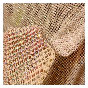 In Stock Hand Made Stretch Elastic Rhinestone Mesh Fabric For Garment Accessories