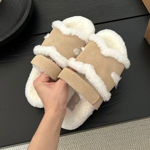 2025 Luxury <b>Slipper</b> <b>Slide</b> Designer Fluffy Imitation Fur <b>Slippers</b> Sheepskin Fashion Women's Flat Plush Rubber Wool <b>Slippers</b> - Product Image 5